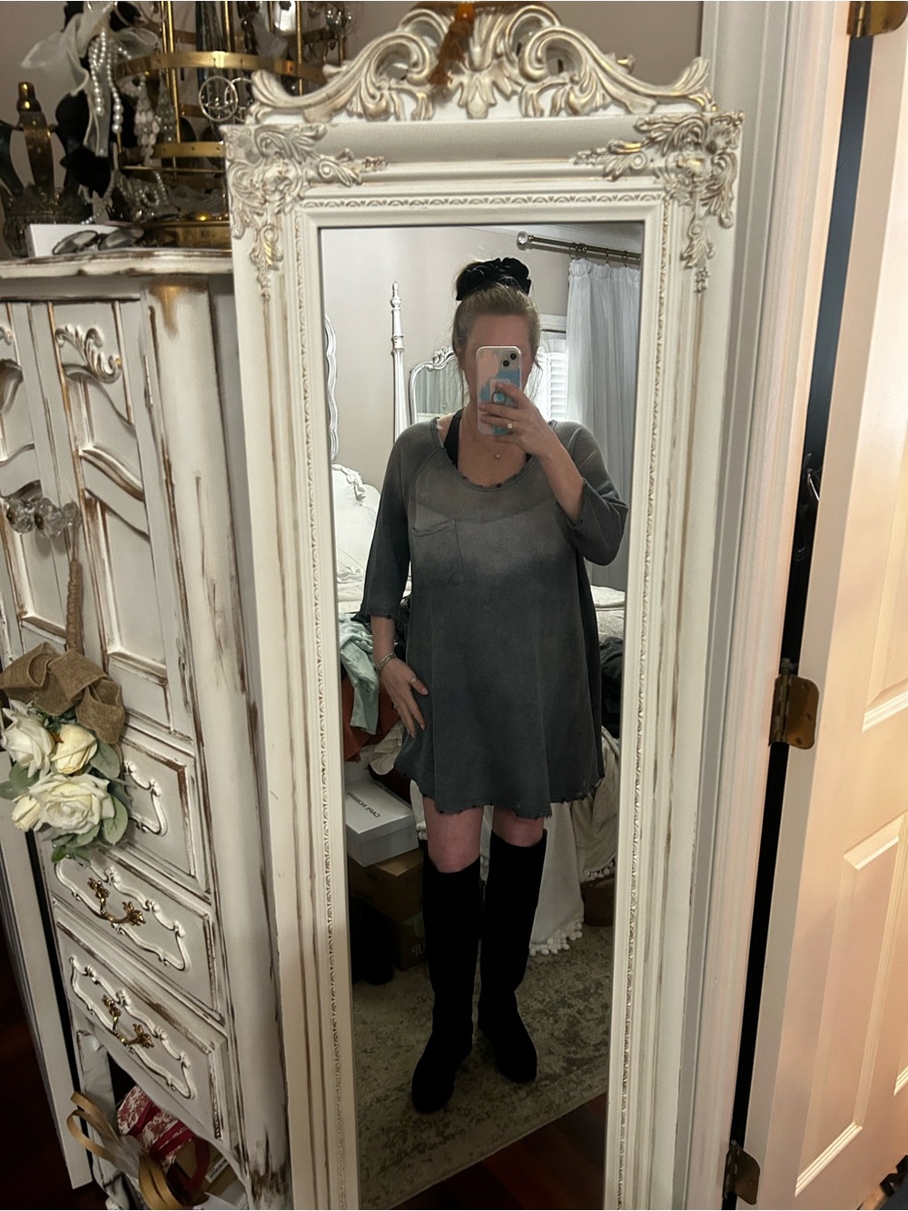 Free People Distressed Ombré Sweatshirt Mini Dress Large
